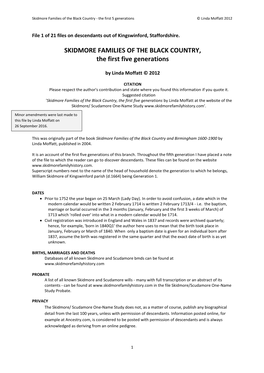 SKIDMORE FAMILIES of the BLACK COUNTRY, the First Five Generations