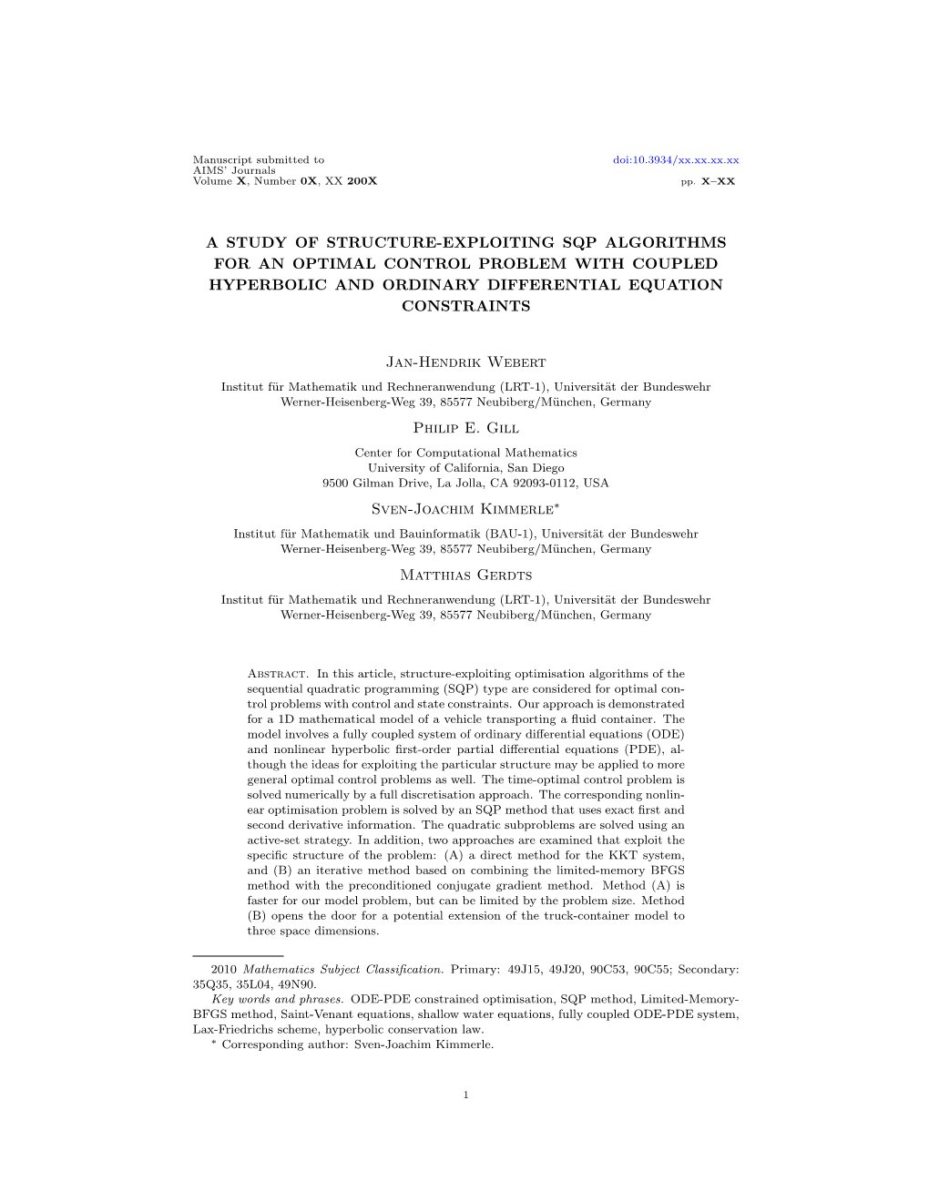 A Study of Structure-Exploiting Sqp Algorithms for an Optimal Control Problem with Coupled Hyperbolic and Ordinary Differential Equation Constraints