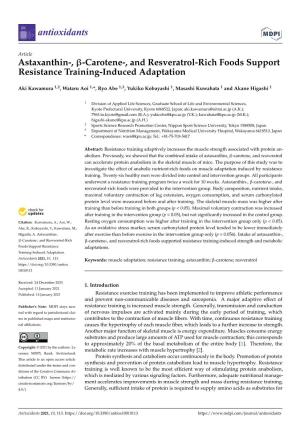 Astaxanthin-, Β-Carotene-, and Resveratrol-Rich Foods Support Resistance Training-Induced Adaptation