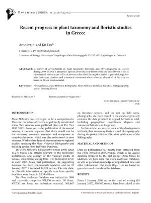 Recent Progress in Plant Taxonomy and Floristic Studies in Greece