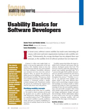 Usability Basics for Software Developers Usability Engineering