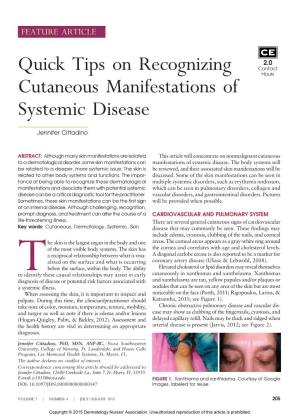 Quick Tips on Recognizing Cutaneous Manifestations of Systemic Disease