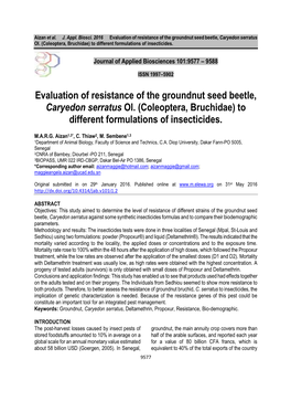Evaluation of Resistance of the Groundnut Seed Beetle, Caryedon Serratus Ol