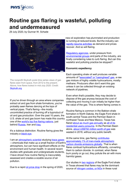 Routine Gas Flaring Is Wasteful, Polluting and Undermeasured 29 July 2020, by Gunnar W