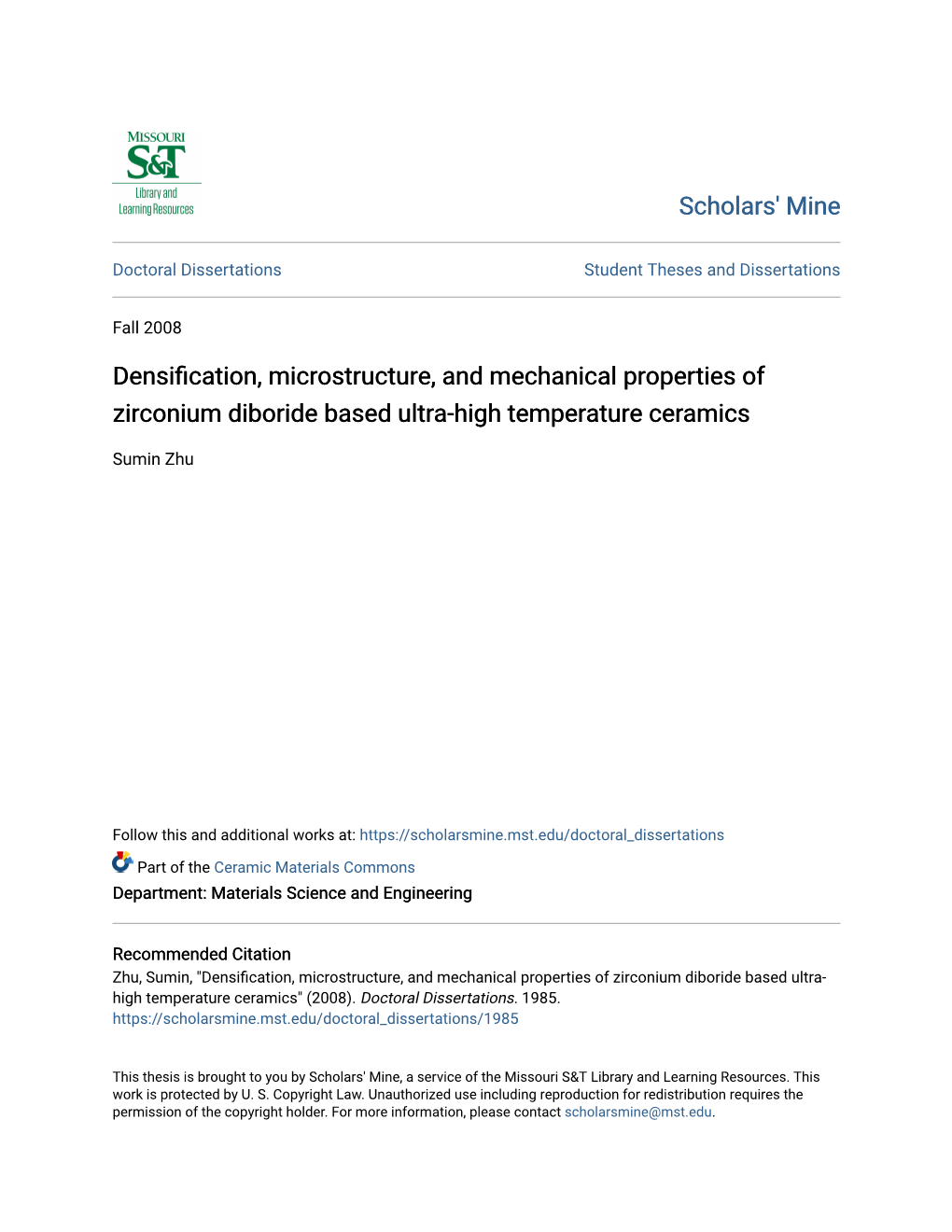 Densification, Microstructure, and Mechanical Properties of Zirconium Diboride Based Ultra-High Temperature Ceramics