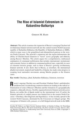 The Rise of Islamist Extremism in Kabardino-Balkariya