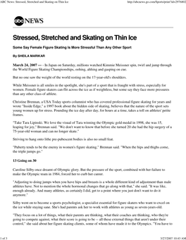 ABC News: Stressed, Stretched and Skating on Thin Ice