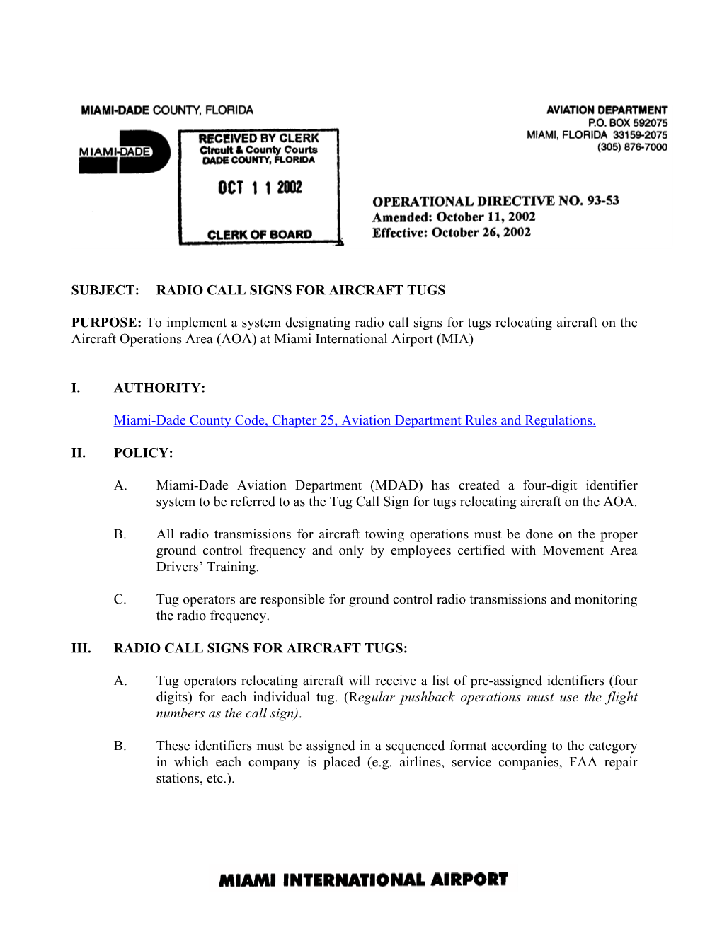 Subject: Radio Call Signs for Aircraft Tugs