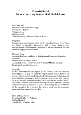 Editorial Board Tobruk University Journal of Medical Sciences