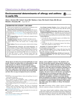 Environmental Determinants of Allergy and Asthma in Early Life