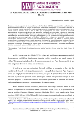 AS POSSIBILIDADES DA SEXUALIDADE FEMININA EM ORANGE IS the NEW BLACK Bárbara Camirim Almeida Lopes1 a Série Orange Is The