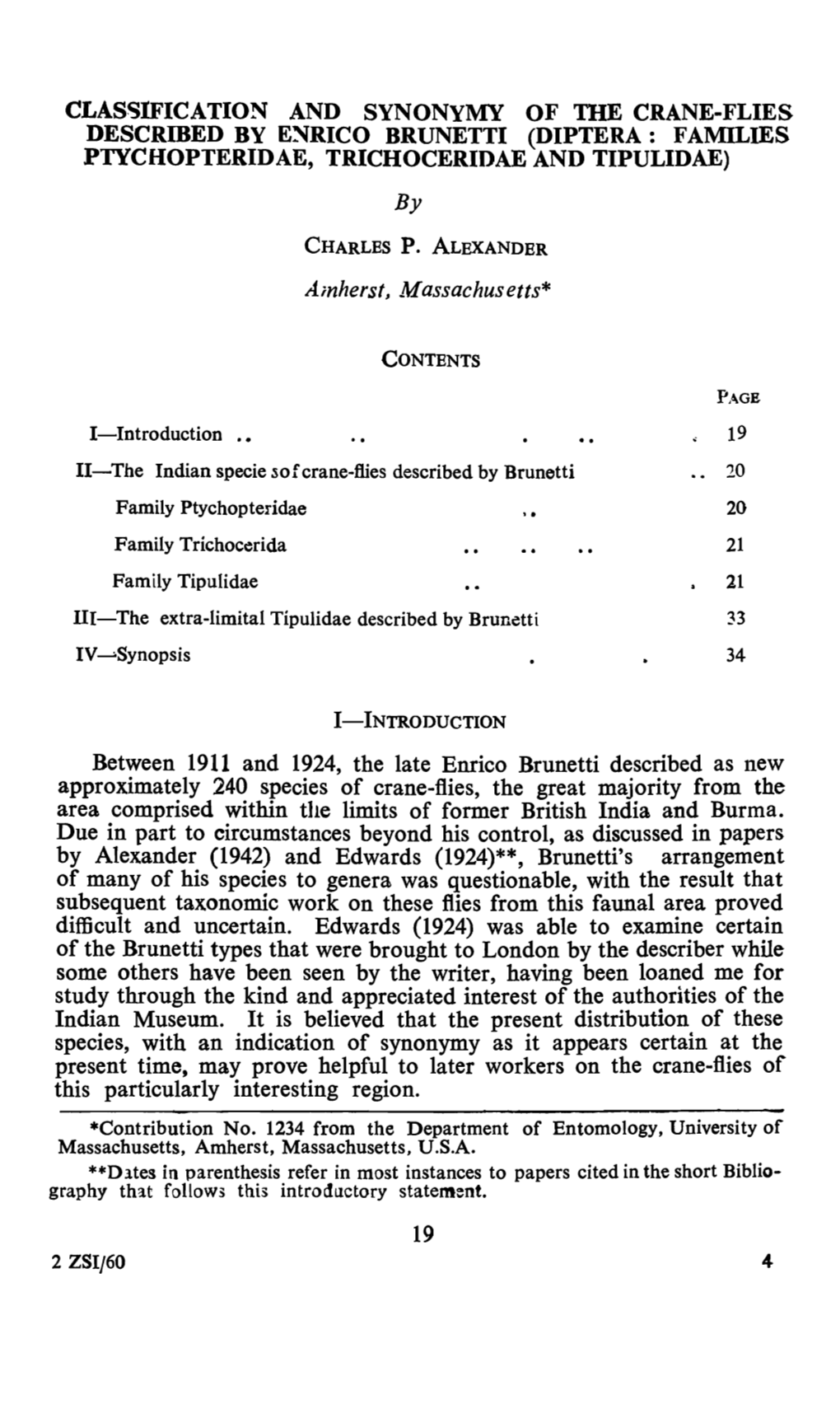 CLASSIFICATION and SYNONYMY of Tile CRANE-FLIES Descrffied by E~RICO BRUNETTI (DIPTERA: FAMILIES PTYCHOPTERIDAE, TRICHOCERIDAE and TIPULIDAE) By