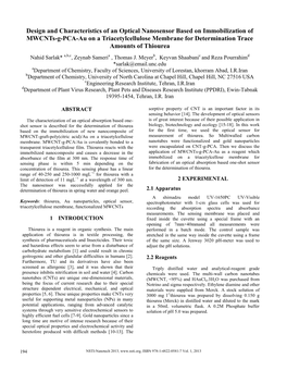 Design and Characteristics of an Optical Nanosensor Based On