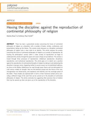 Against the Reproduction of Continental Philosophy of Religion