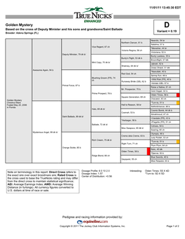 Golden Mystery D Based on the Cross of Deputy Minister and His Sons and Grandsons/Saint Ballado Variant = 0.19 Breeder: Adena Springs (FL)