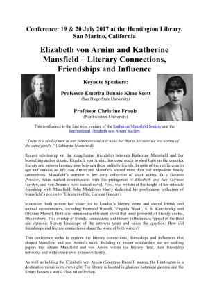 Elizabeth Von Arnim and Katherine Mansfield – Literary Connections, Friendships and Influence