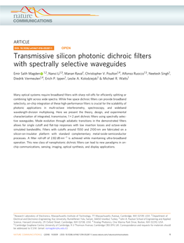 Transmissive Silicon Photonic Dichroic Filters with Spectrally Selective