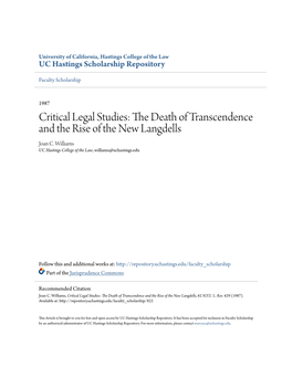 Critical Legal Studies: the Ed Ath of Transcendence and the Rise of the New Langdells Joan C