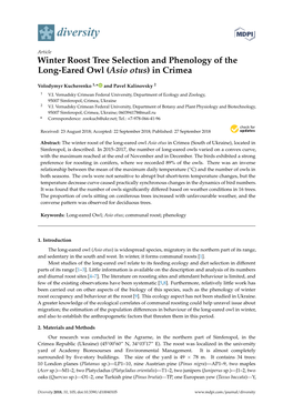 Winter Roost Tree Selection and Phenology of the Long-Eared Owl (Asio Otus) in Crimea