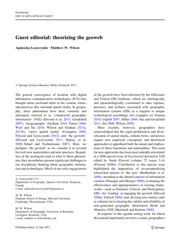 Guest Editorial: Theorizing the Geoweb