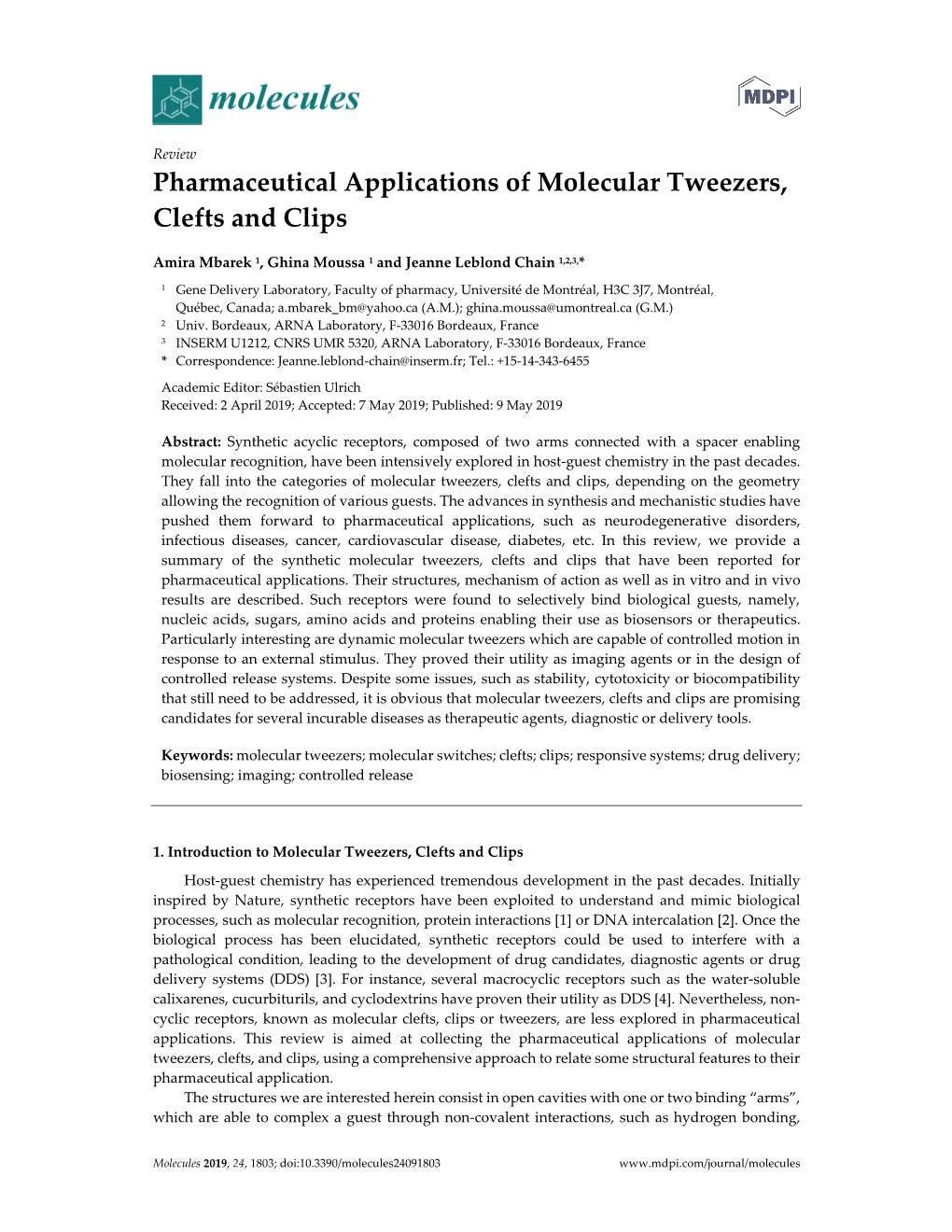 Pharmaceutical Applications of Molecular Tweezers, Clefts and Clips