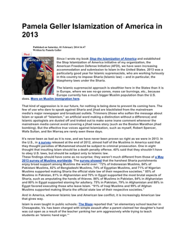 Pamela Geller Islamization of America in 2013