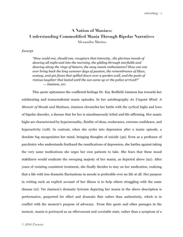 A Nation of Maniacs: Understanding Commodified Mania Through Bipolar Narratives Alexandra Marino