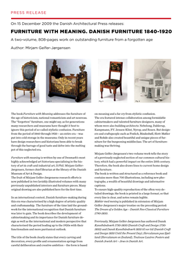 FURNITURE with MEANING. DANISH FURNITURE 1840-1920 a Two-Volume, 808-Pages Work on Outstanding Furniture from a Forgotten Age