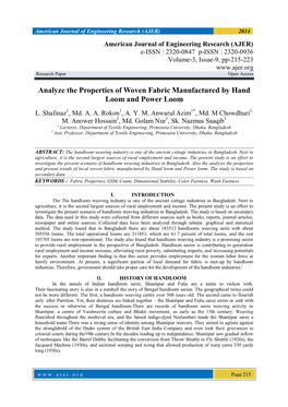 Analyze the Properties of Woven Fabric Manufactured by Hand Loom and Power Loom