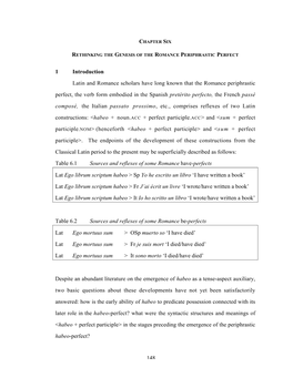 148 1 Introduction Latin and Romance Scholars Have Long Known That the Romance Periphrastic Perfect, the Verb Form Embodied in T