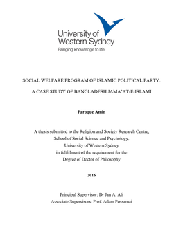 Social Welfare Program of Islamic Political Party: a Case Study Of