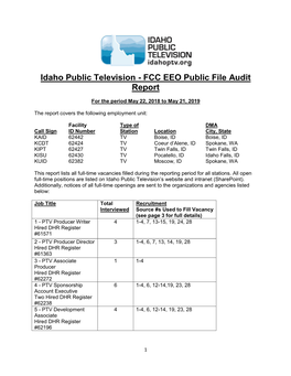 Idaho Public Television - FCC EEO Public File Audit Report