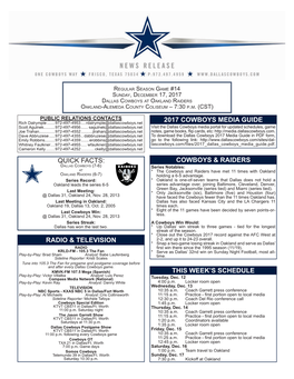 Radio & Television This Week's Schedule Cowboys