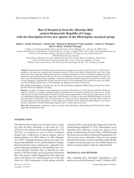 Bats (Chiroptera) from the Albertine Rift, Eastern Democratic Republic of Congo, with the Description of Two New Species of the Rhinolophus Maclaudi Group