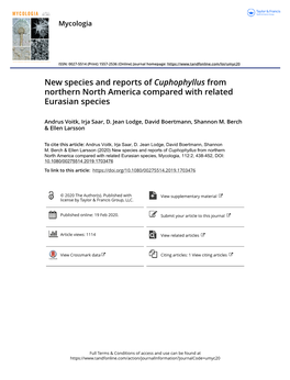New Species and Reports of Cuphophyllus from Northern North America Compared with Related Eurasian Species
