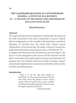 THE LEADERSHIP QUESTION in CONTEMPORARY Scramble and Partition for Content: the Place of Africa in a NIGERIA: a STUDY of OLA ROTIMI's Globalized Programmes Market”