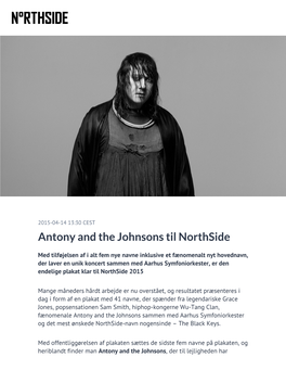 ​Antony and the Johnsons Til Northside