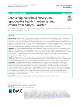 Conducting Household Surveys on Reproductive Health in Urban Settings