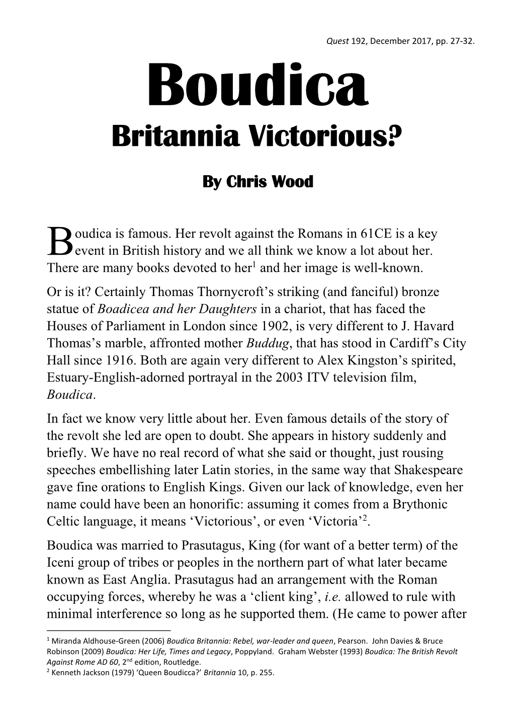 Boudica Britannia Victorious?