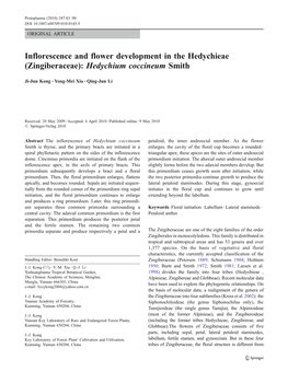 Inflorescence and Flower Development in the Hedychieae (Zingiberaceae): Hedychium Coccineum Smith