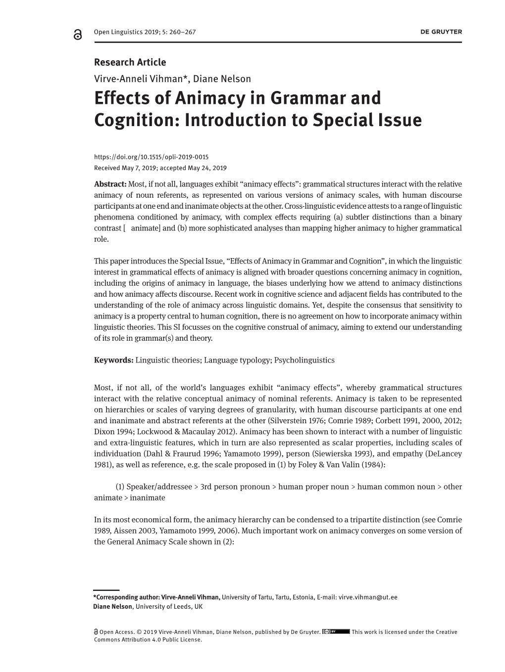 Effects of Animacy in Grammar and Cognition: Introduction to Special Issue