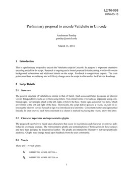 Preliminary Proposal to Encode Vatteluttu in Unicode