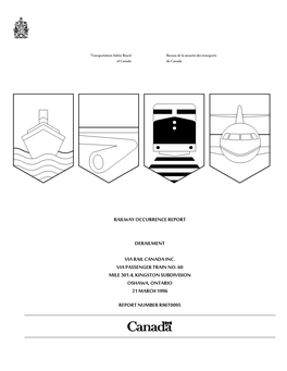 Railway Occurrence Report Derailment Via Rail Canada