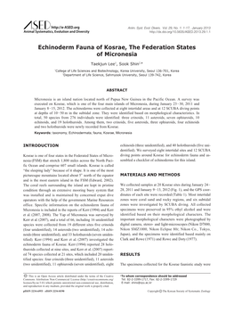 Echinoderm Fauna of Kosrae, the Federation States of Micronesia