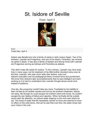 St. Isidore of Seville Feast: April 4