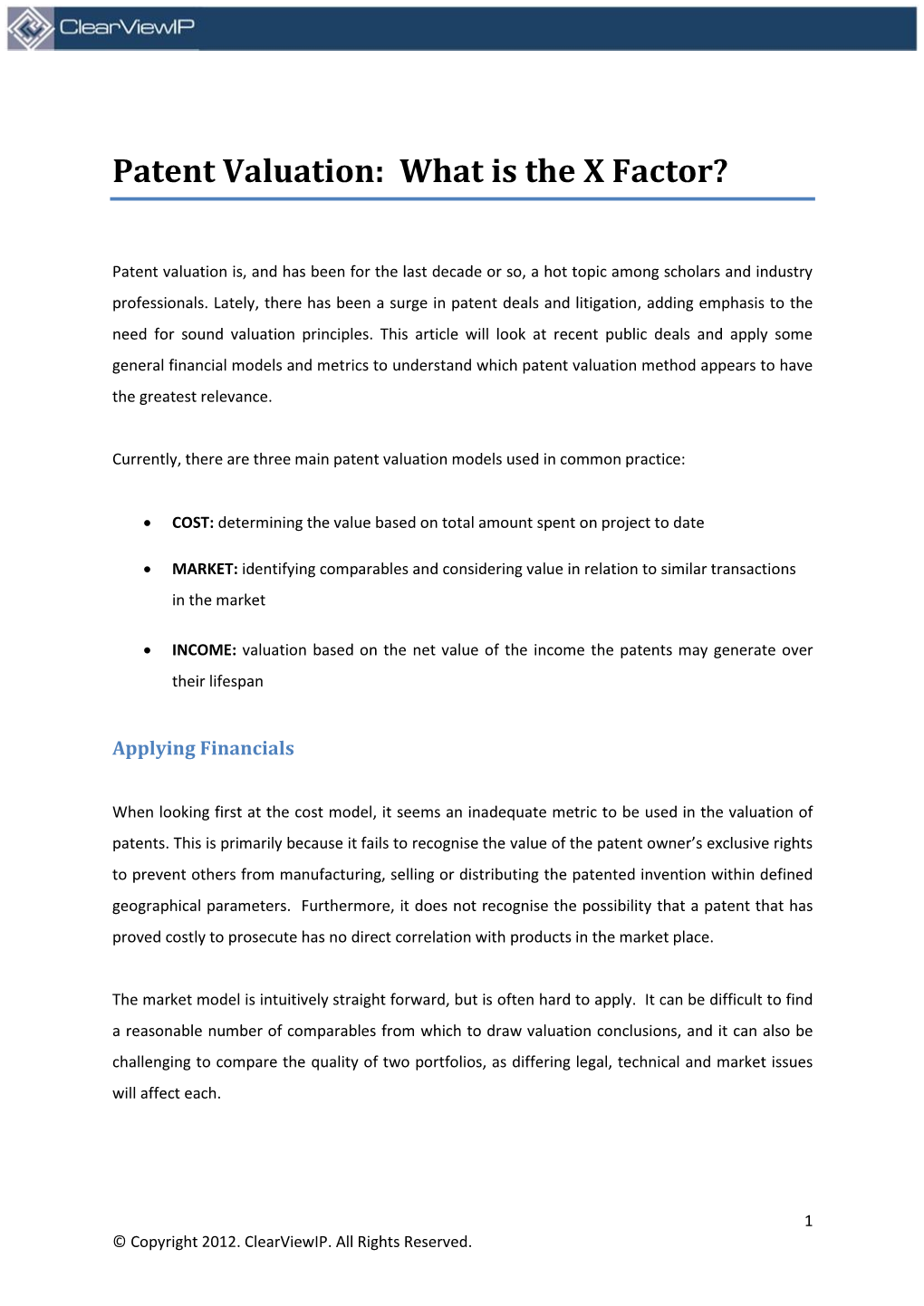 Patent Valuation: What Is the X Factor?