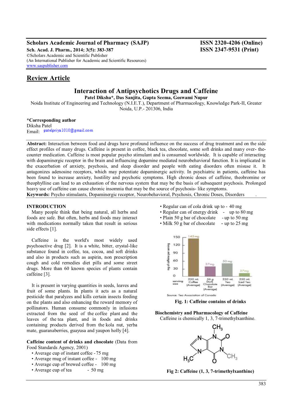 Interaction of Antipsychotics Drugs and Caffeine