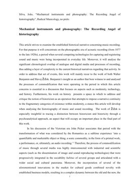 Mechanical Instruments and Phonography: the Recording Angel of Historiography”, Radical Musicology, No Prelo