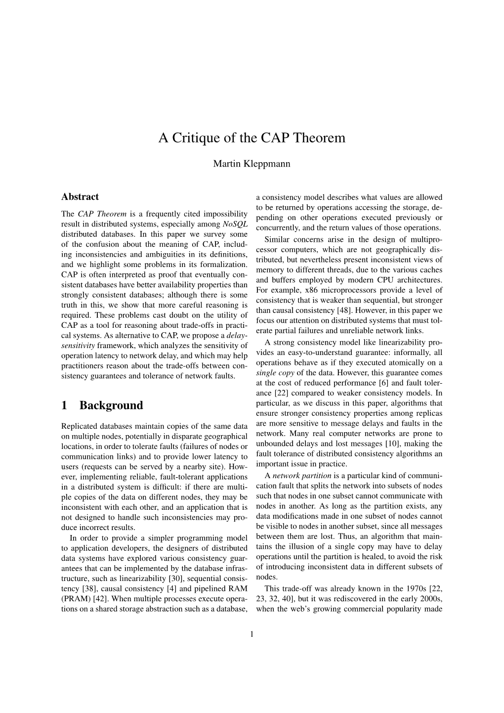 A Critique of the CAP Theorem