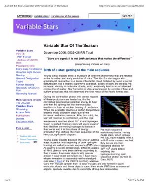 RR Tauri, December 2006 Variable Star of the Season